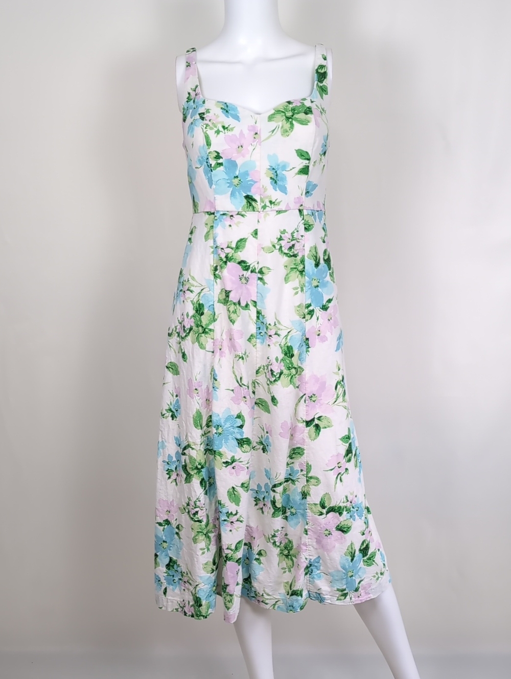 Old Navy Off White Floral Sleeveless Sweetheart Linen Blend Spring Dress Small
